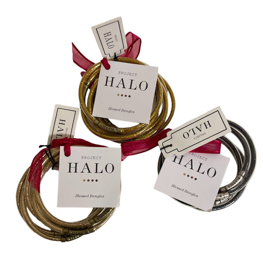 New Project Halo Bracelets Blessed Bangles Set of Three gold, silver, champagne